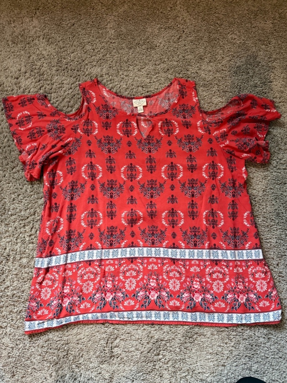 St. John's Bay Floral Cold Shoulder Blouse in Red